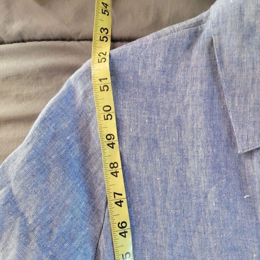 Chicos Maxi Linen Shirt Dress Size 6 Blue Roll Tab Sleeve Lightweight Pockets - Picture 7 of 10
